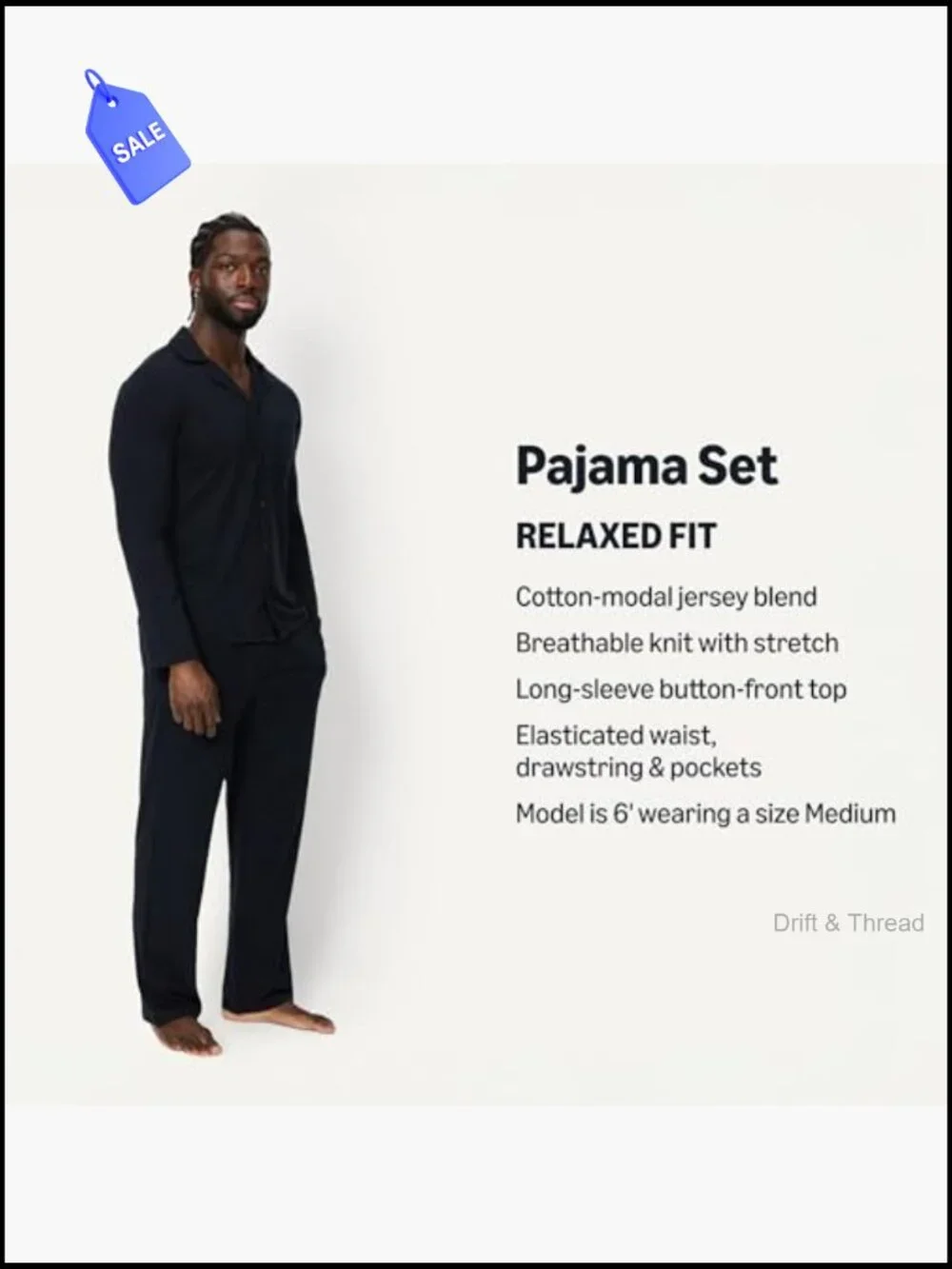 Men's Cotton-Modal Pajama Set Long Sleeve Button-Down Top with Pants